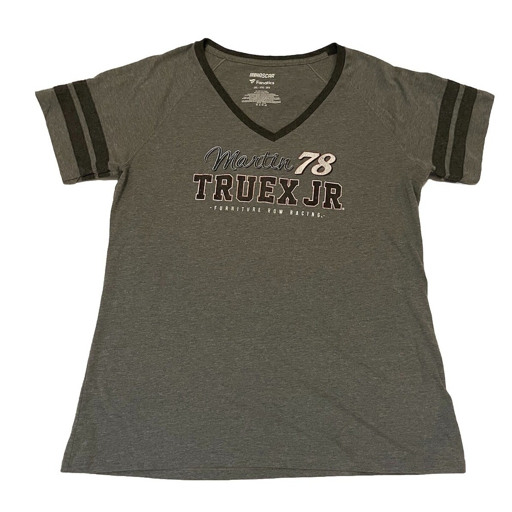 Nascar Martin Truex Junior #78 Gray Racing Tee Women's Size 2XL V-neck
